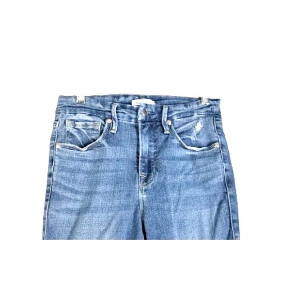 GOOD AMERICAN Good Legs Crop Jeans Sz 4 27 Medium Blue Wash Denim Distressed - Picture 4 of 10